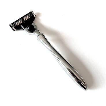 Metallic Reusable Razor with Shaving Brush - Attaches with Gillette line of Products